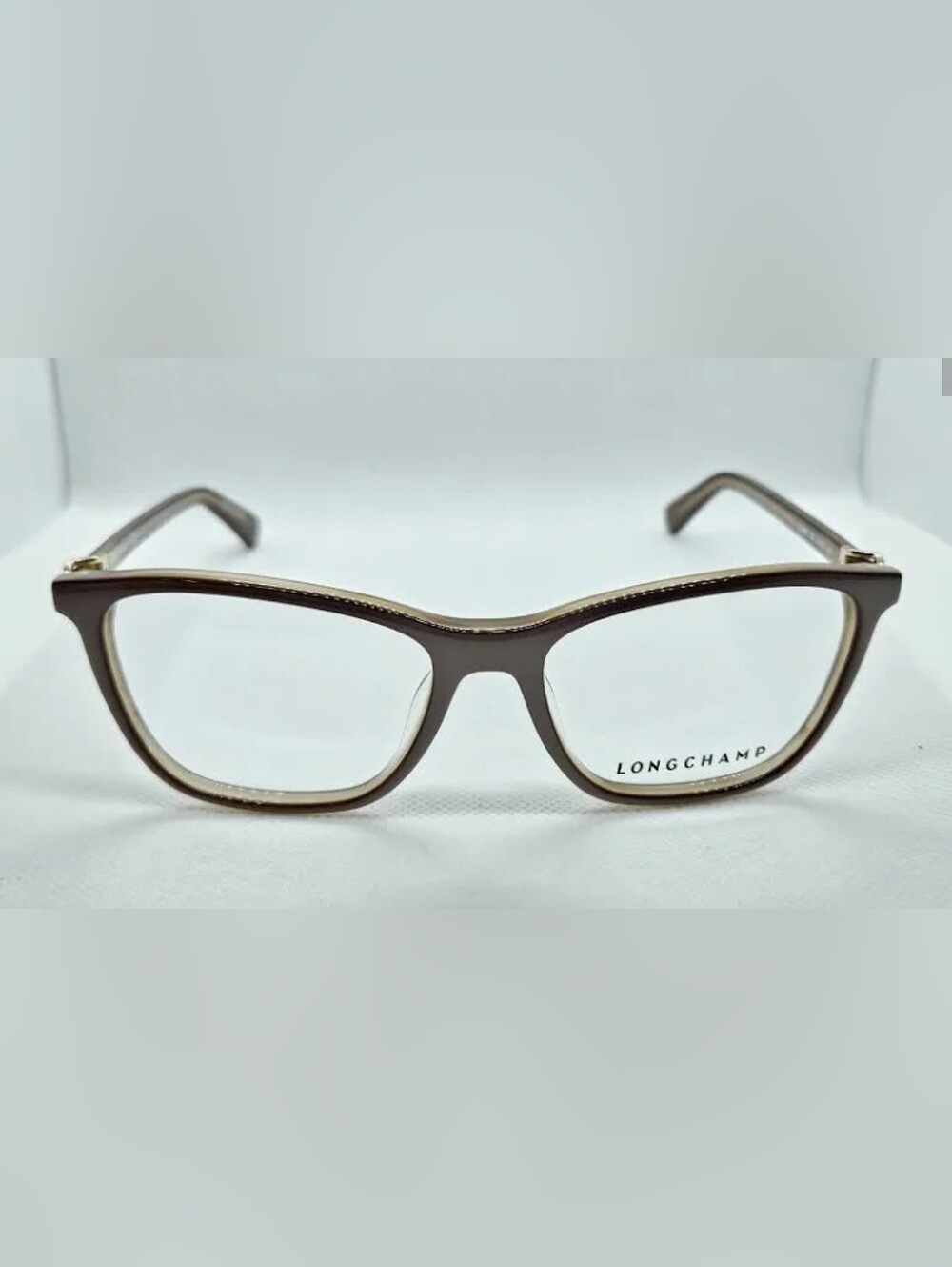 Longchamp Taupe and Cream Cat-Eye Glasses